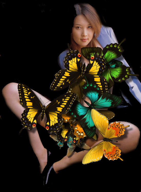 The beautiful japanese actress Akira Watase was standing alone in the dark when she was attacked by butterflies  !