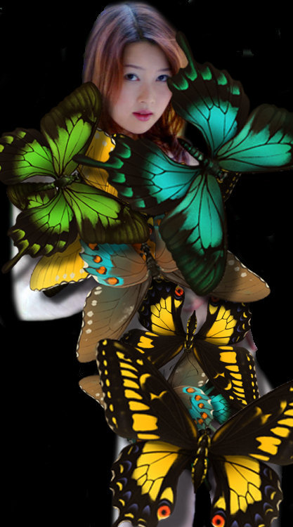 The beautiful japanese actress Akira Watase was standing alone in the dark when she was attacked by butterflies  !