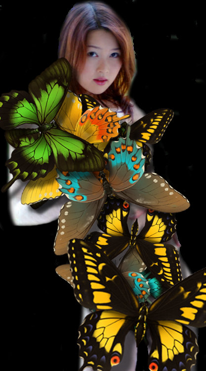 The beautiful japanese actress Akira Watase was standing alone in the dark when she was attacked by butterflies  !