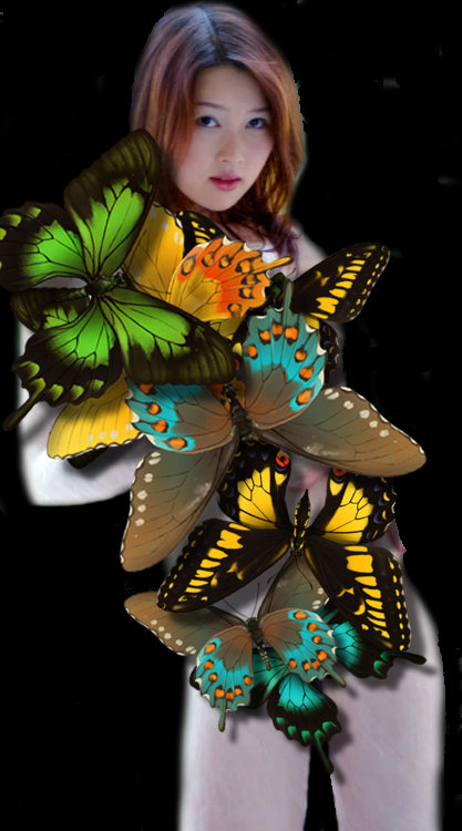 The beautiful japanese actress Akira Watase was standing alone in the dark when she was attacked by butterflies  !